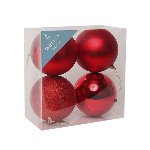 Red 12cm Shatterproof Baubles x 4