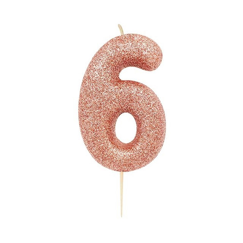 Candle Glitter Number 6 Rose Gol