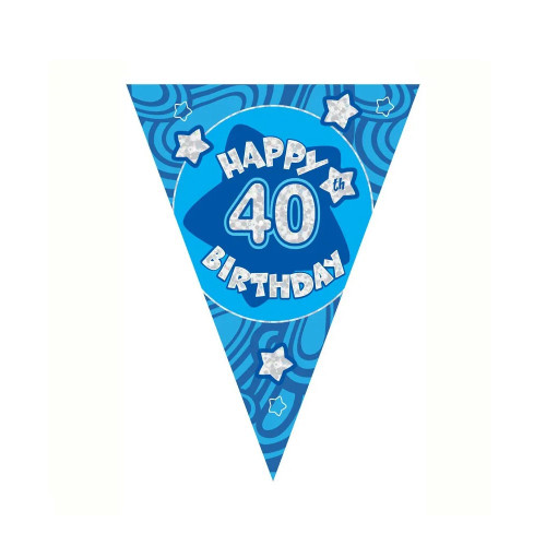 Blue Holographic 40Th Birthday Banner