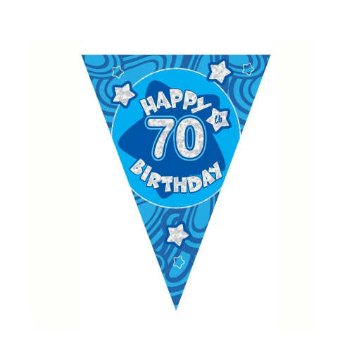 Blue Holographic 70Th Birthday Banner