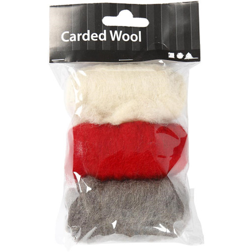 Carded Wool, red/white harmony, 3x10 g/ 1 pack