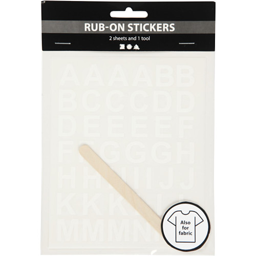 Rub-on Sticker, white, letters and numbers 1 pack