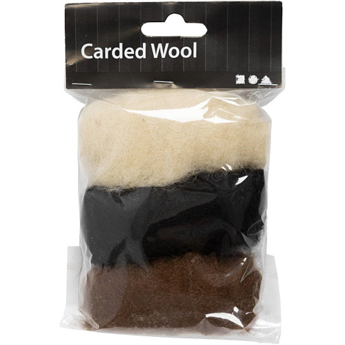 Carded Wool, black/off-white/brown harmony, 3x10 g/ 1 pack
