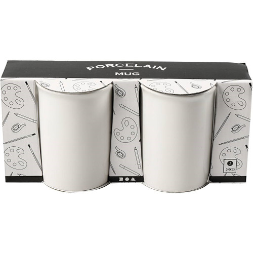 Porcelain Mug, white, H: 10 cm, D: 7,4 cm, 2 pc/ 1 pack from Country Baskets