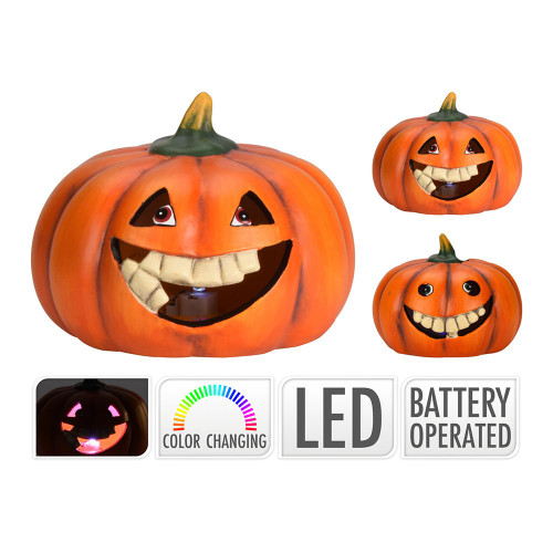 Halloween Pumpkin Ceramic With Colour Changing Led 140X140X130mm 2 Assorted