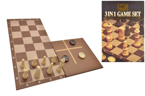 3 in 1 Chess/Checkers and Tic Tac Toe Game Set