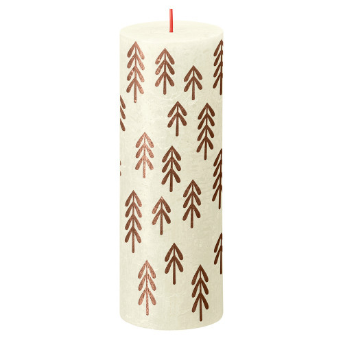 Bolsius Rustic Festive Silhouette Pillar Candle -190x68mm - Soft Pearl with Tree