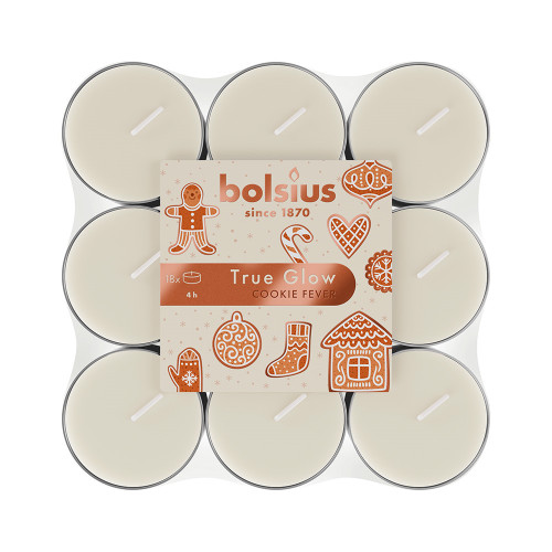 Bolsius Christmas True Glow Fragranced Tealights - Pk of 18 - Cookie Fever - Ivo