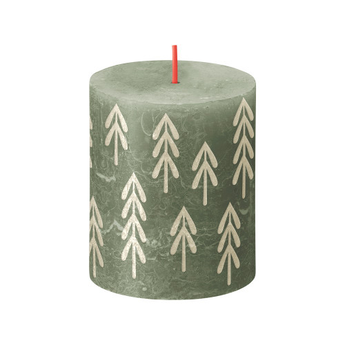 Bolsius Rustic Festive Silhouette Pillar Candle - 80x68mm - Fresh Olive with Tre