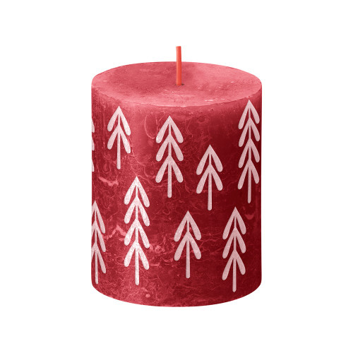 Bolsius Rustic Festive Silhouette Pillar Candle - 80x68mm - Delicate Red with Tr