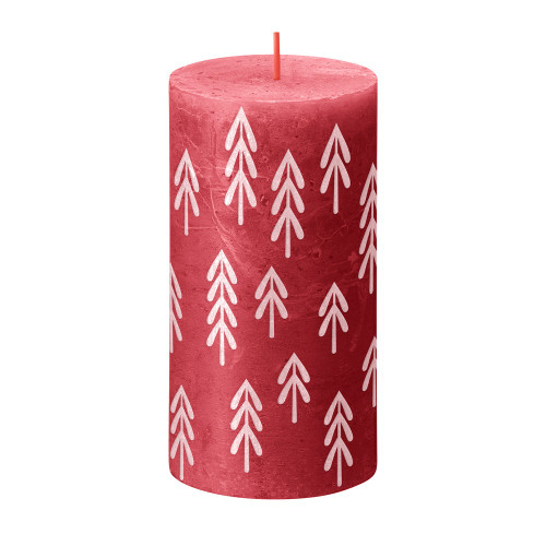 Bolsius Rustic Festive Silhouette Pillar Candle -130x68mm - Delicate Red with Tr from Country Baskets