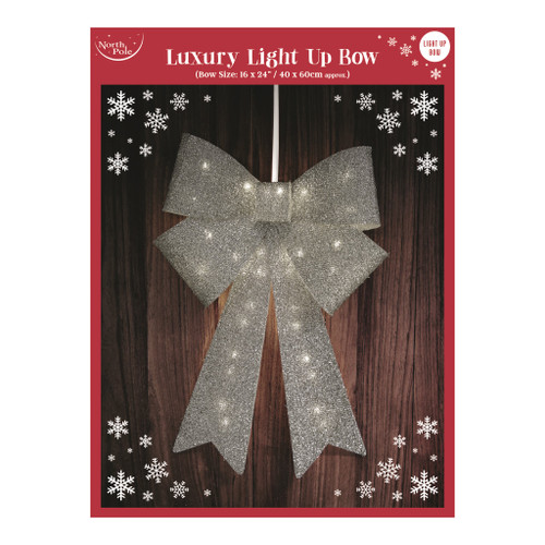 SILVER LIGHT UP LED XMAS BOW 16 X 24" from Country Baskets