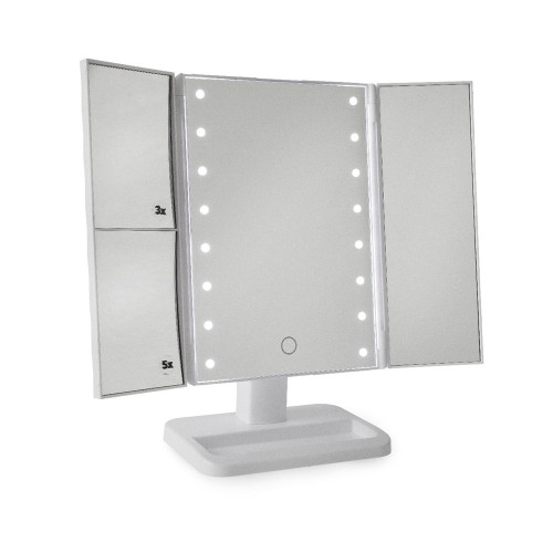 LED 3 Sided Desktop Mirror White