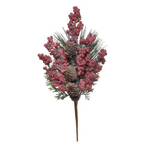 Red Berry, Pinecone and Spruce Frosted Pick