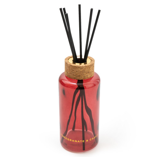 200Ml Tall Round Reed Diffuser With Cork Lid Red With Pomegranate & Cassis Scent