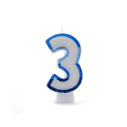3 Blue Coloured Number Candle