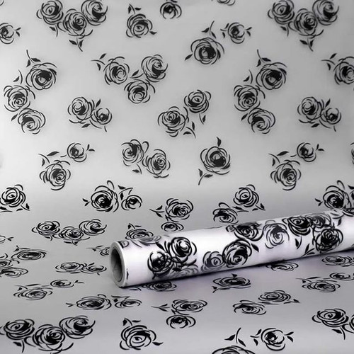 Cellophane Print Victoria Black 80cm 50m from Country Baskets