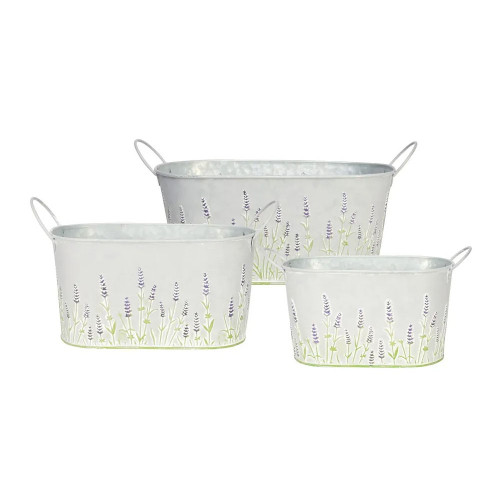 Set of 3 Zinc Oval Trough W/Handles with Lavender