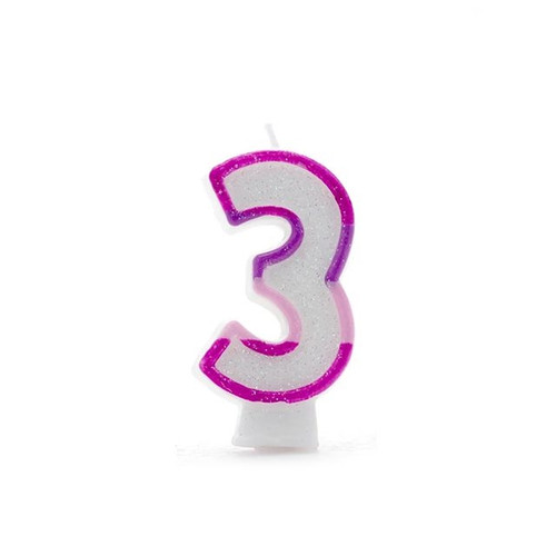 3 Pink Coloured Number Candle