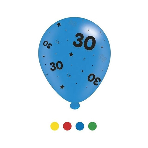 Age 30 Unisex Birthday Latex Balloons pk of 8 (1/48) from Country Baskets