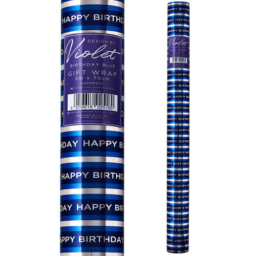 Gift Bag Happy Birthday  Blue & Gold Wrapping Paper