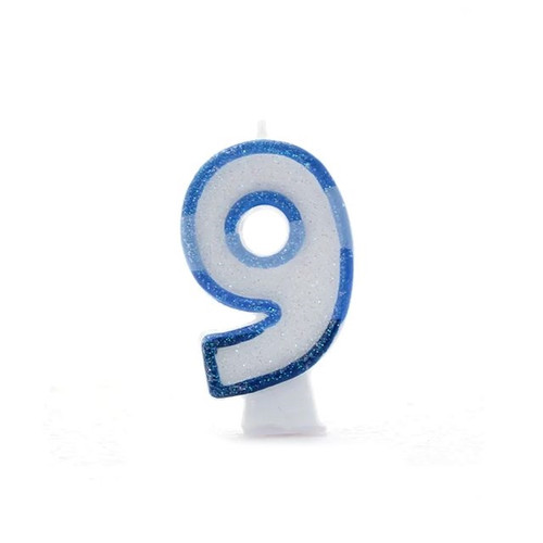9 Blue Coloured Number Candle