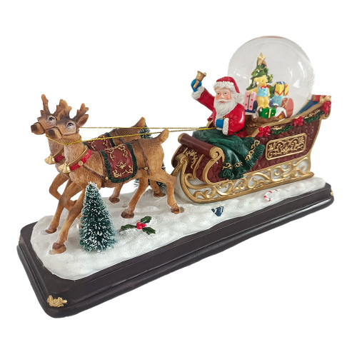 Santa Sleigh with Reindeer snowglobe with Music 30cm
