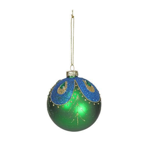 80mm Peacock Bauble Green/Blue