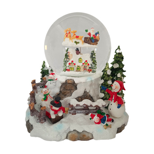 House and Santa Snowglobe with Music 20cm