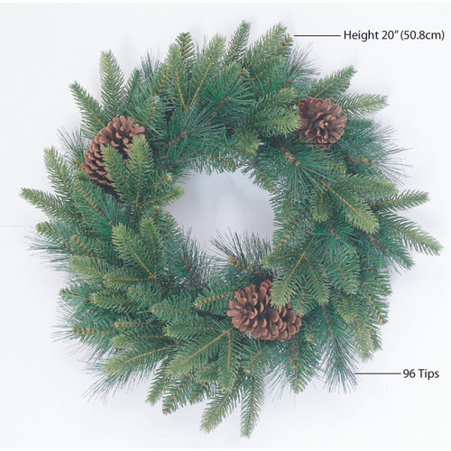 50cm Mixed Pine Luxury Wreath Green with Cones