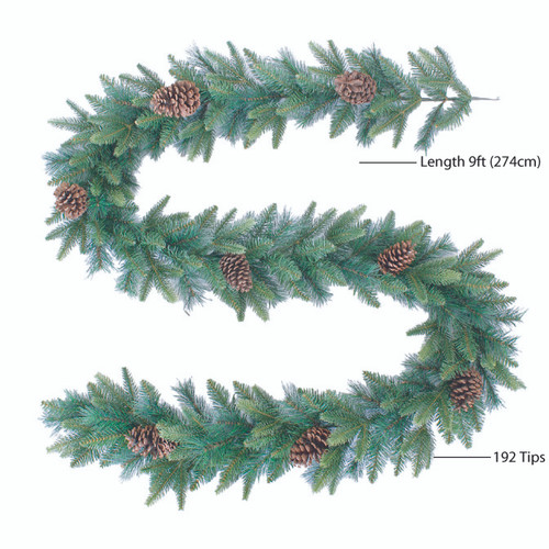 2.7m Mixed Pine Luxury Garland Green with Cones