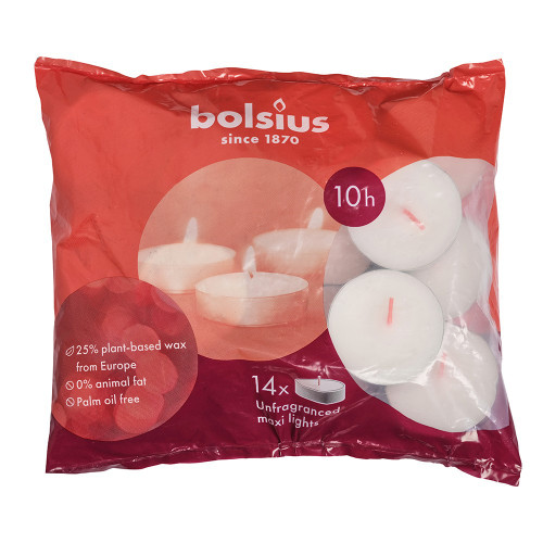 Bolsius Sustainable Maxi Tea Lights 10 hr Bag of 14