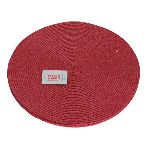 ROUND WOVEN PLACEMAT - RED WITH METALLIC THREAD 4PK