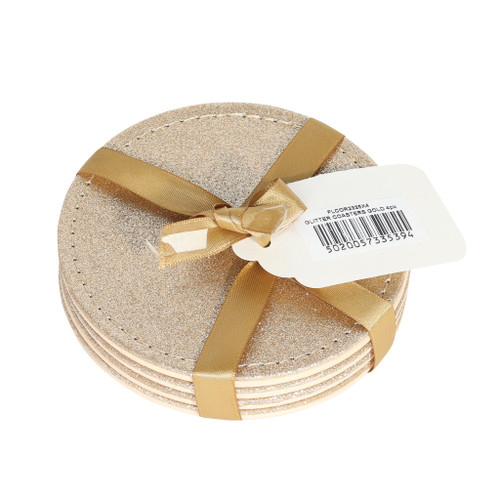 GLITTER COASTERS GOLD 4pk