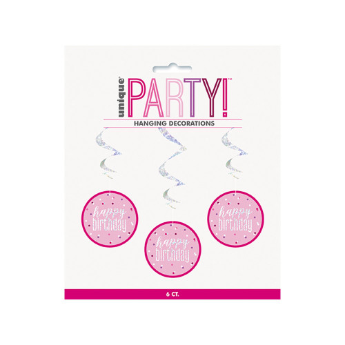 Glitz Pink Happy Birthday Hanging Swirls from Country Baskets
