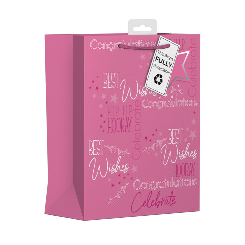 Ed Gift Bag  Female Pink Text Medium