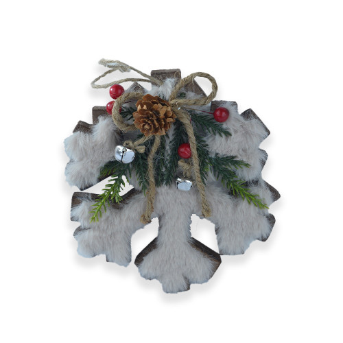 Wooden snowflake with bow and berries 16.5cm from Country Baskets