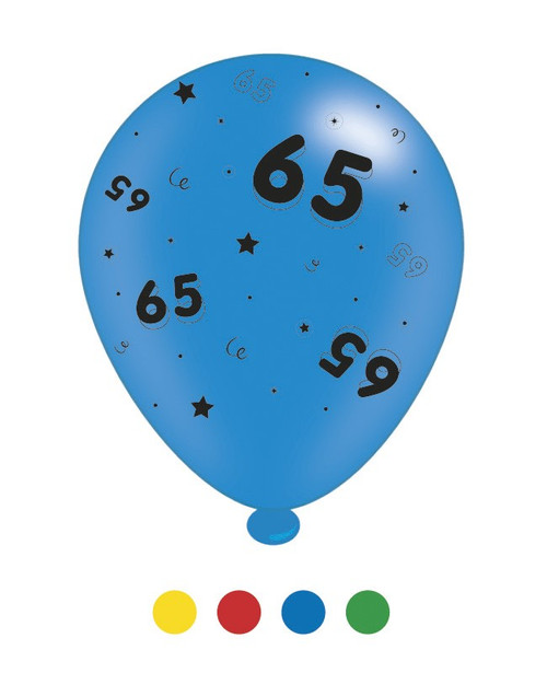 Age 65 Unisex Birthday Latex Balloons pk of 8 (1/48) from Country Baskets
