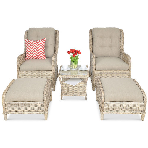 Wicker Companion Set 5 pce Beige. Sofa:70x87x97cm Stool:59x52x41cm Tble:48x48x45 from Country Baskets
