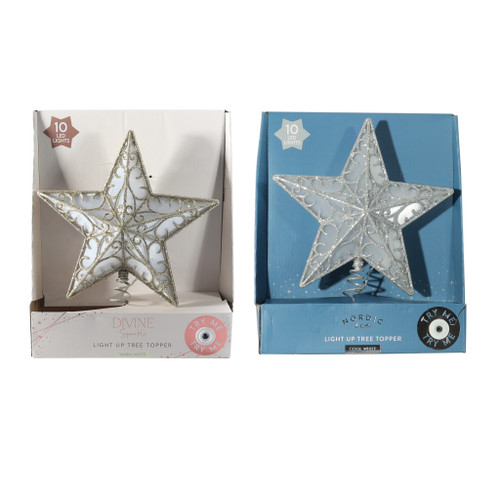 Tree Top Star Silver cool white LED AA Batteries not included from Country Baskets