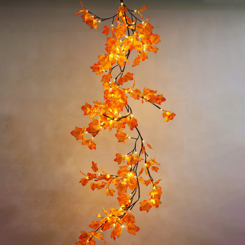 112 warm white LED 2m Maple Leaf garland lights mains powered