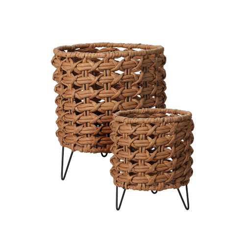 Set of 2 Woven Grass Plant Pots on Legs