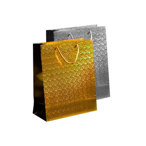 Holographic Bag Small, Gold & Silver 2 Asst 11.5x14.5x6.5cm