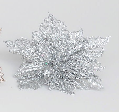 9" Poinsettia w/Clip Silver