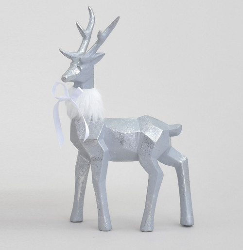 34cm Standing Reindeer Orn. Silver