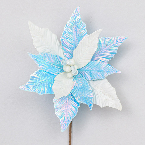 50cm Glitter / Bead Poinsettia Cream / Irid Blue