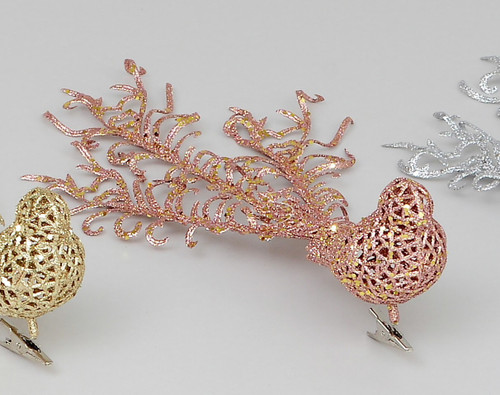 32cm Glitter Bird w/Clip Rose G