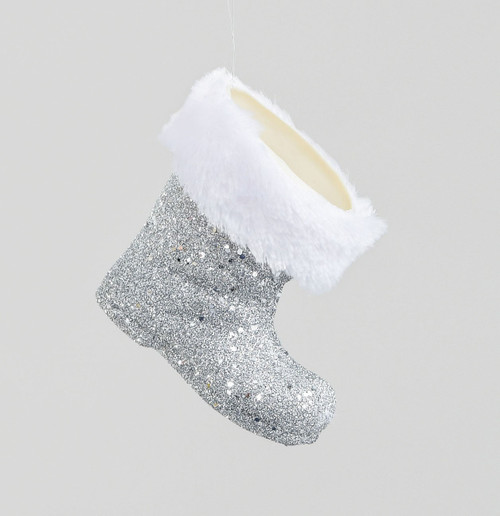 10cm Glitter Boot Decoration Silve