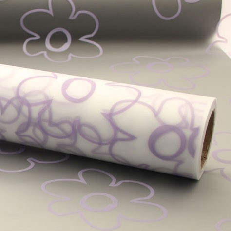 Cellophane Print Frosted Flower Lilac 80cm 50m from Country Baskets