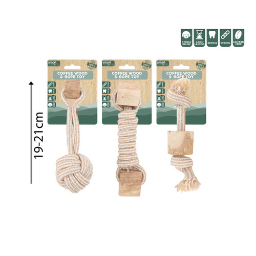 Coffee Wood & Rope Dog Toy 3 Asst from Country Baskets
